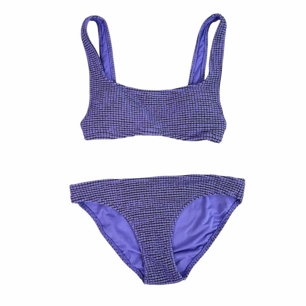 Aerie Purple XS Scoop Bikini Top Small Bottom Lurex Crinkle